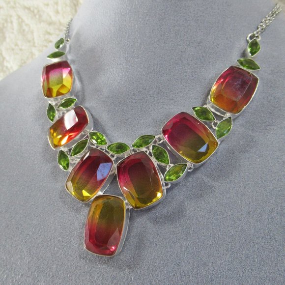 SUNRISE Peridot Tourmaline Necklace 18” Riviere - Picture 2 of 16